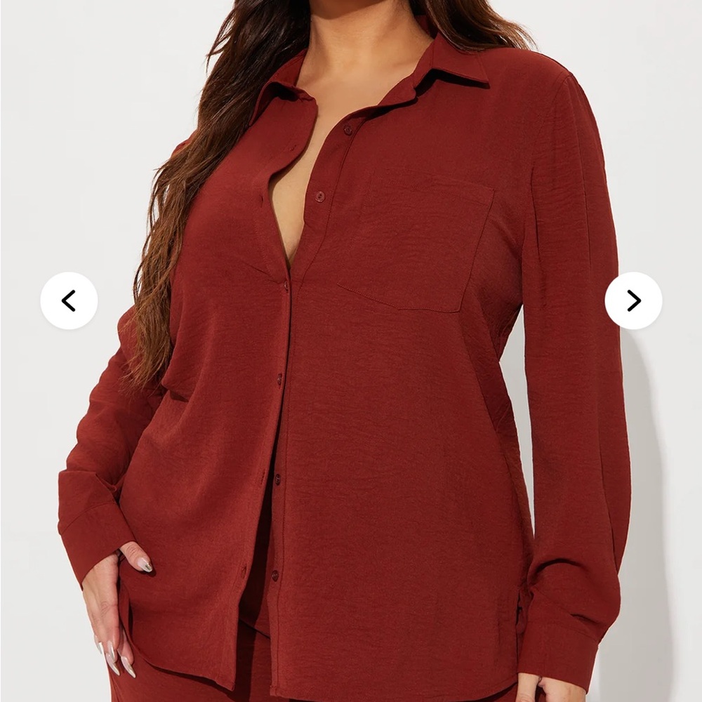 Fashion Nova Deep Red Button-Down Shirt and pull on Pant - 21